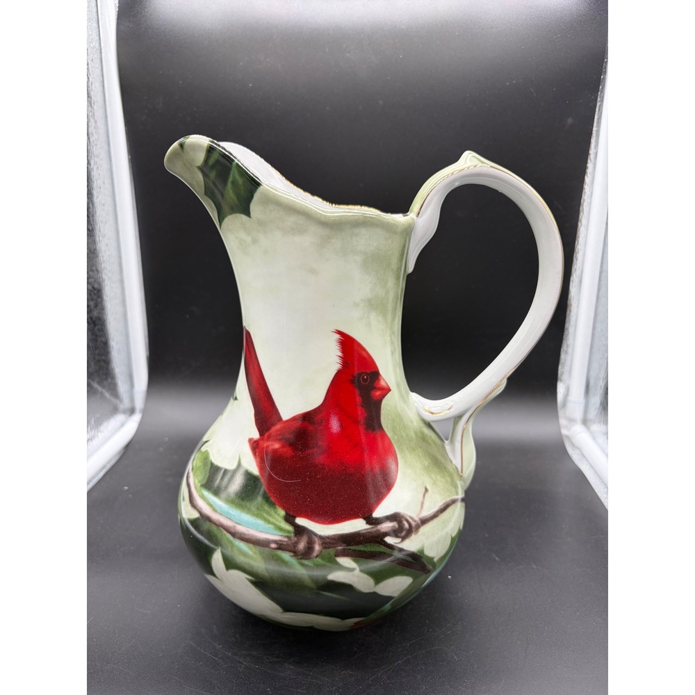 Hautman Brothers Cardinal & Holly Christmas Porcelain Pitcher‎